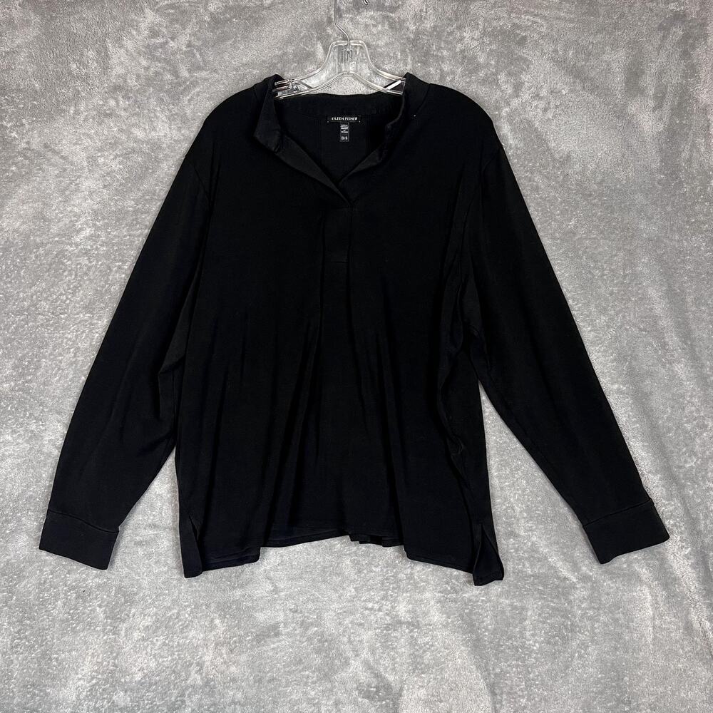 Eileen Fisher Blouse Womens 2X Long Sleeve Black Tencel‎ Minimallist